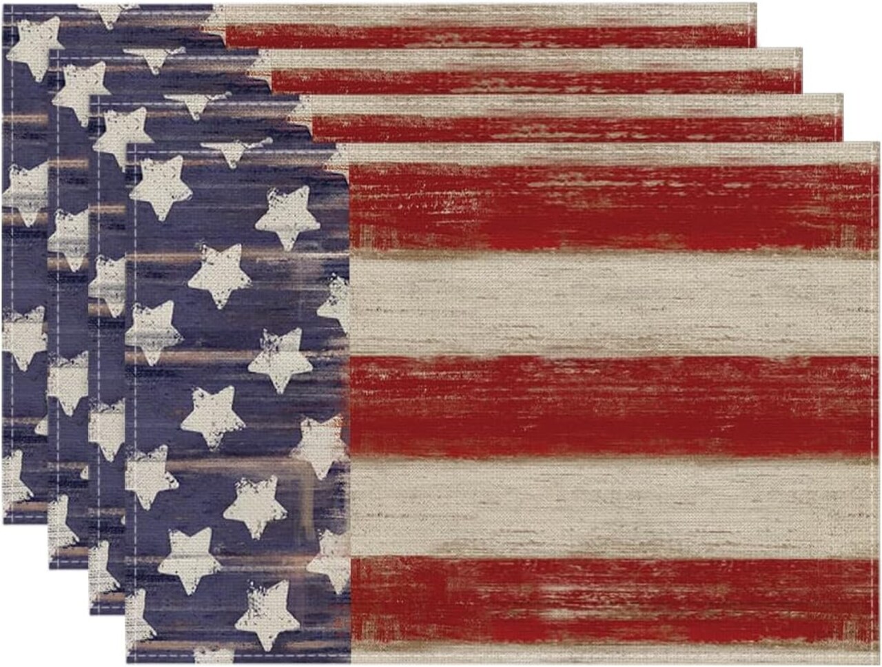 American Star and Stripes 4th of July Placemats Set of 4, 12x18 Inch Patriotic Memorial Day Table Mats for Party Kitchen Dining Decoration